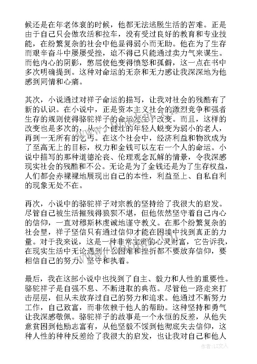 2023年骆驼祥子第十章读书心得 骆驼祥子读书心得(大全6篇)