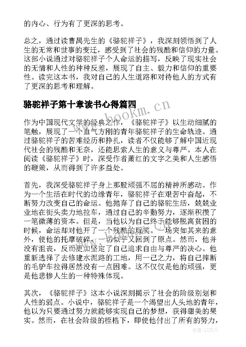 2023年骆驼祥子第十章读书心得 骆驼祥子读书心得(大全6篇)