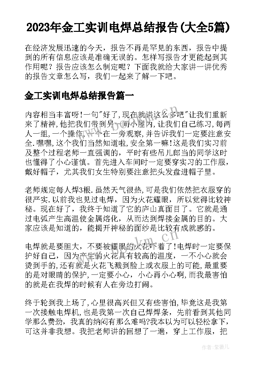 2023年金工实训电焊总结报告(大全5篇)