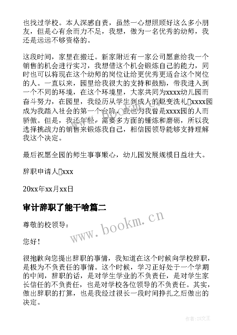 最新审计辞职了能干啥(实用9篇)