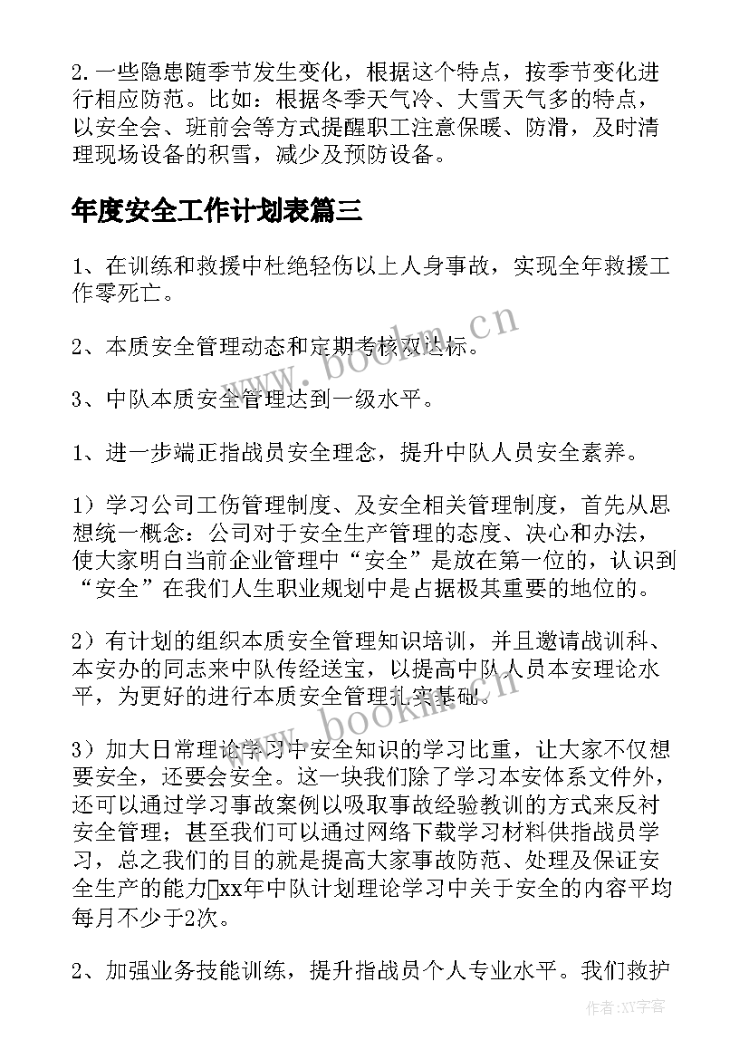 最新年度安全工作计划表(模板5篇)