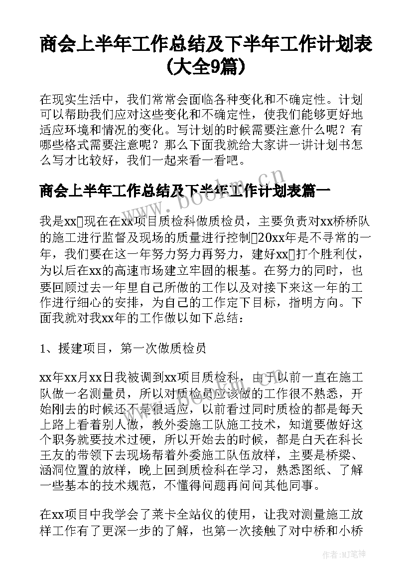 商会上半年工作总结及下半年工作计划表(大全9篇)