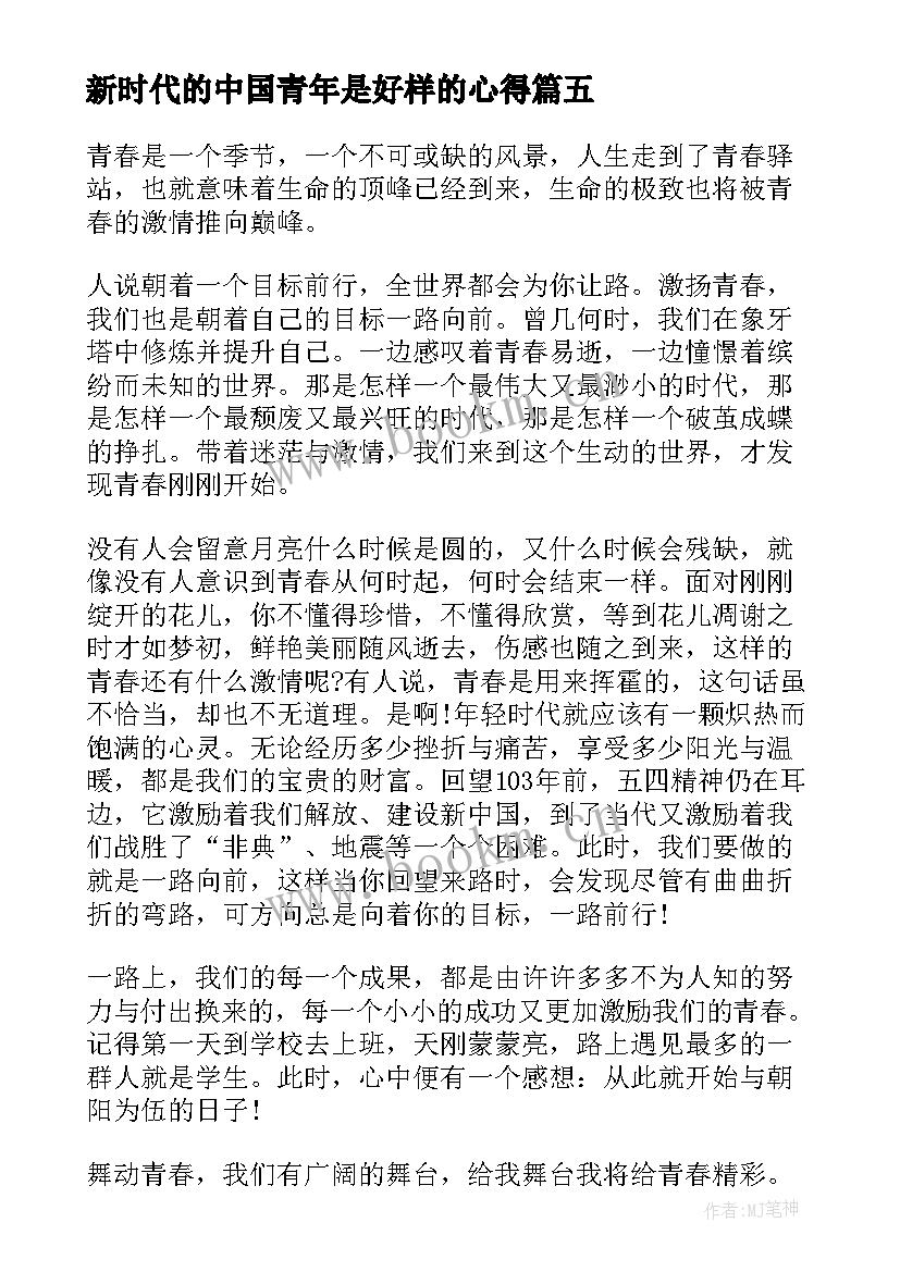 最新新时代的中国青年是好样的心得(模板5篇)