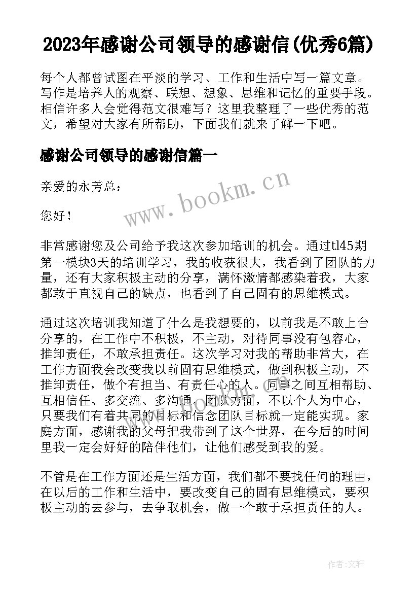 2023年感谢公司领导的感谢信(优秀6篇)