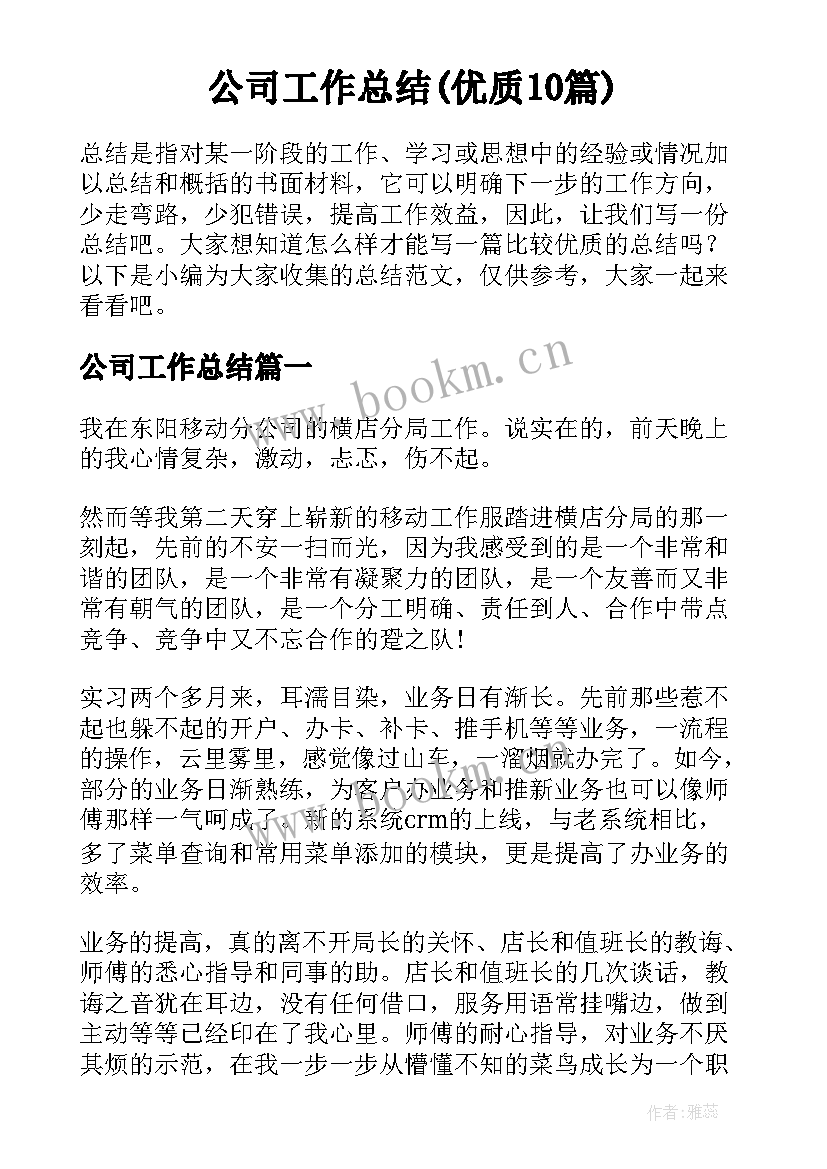 公司工作总结(优质10篇)