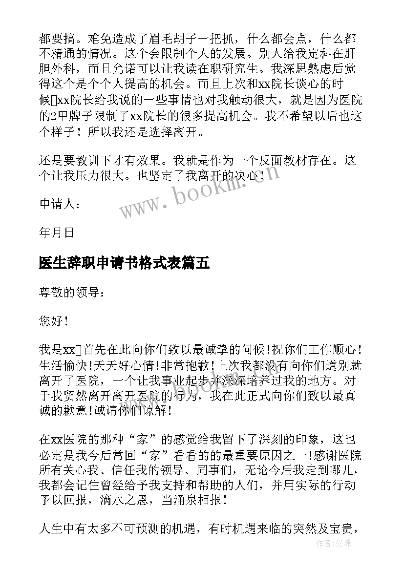 最新医生辞职申请书格式表 医生辞职申请书(模板6篇)