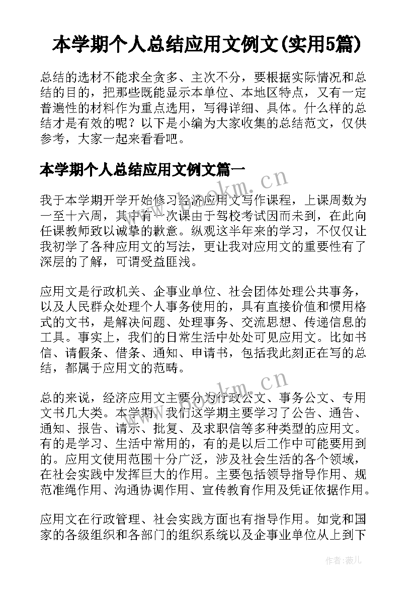 本学期个人总结应用文例文(实用5篇)