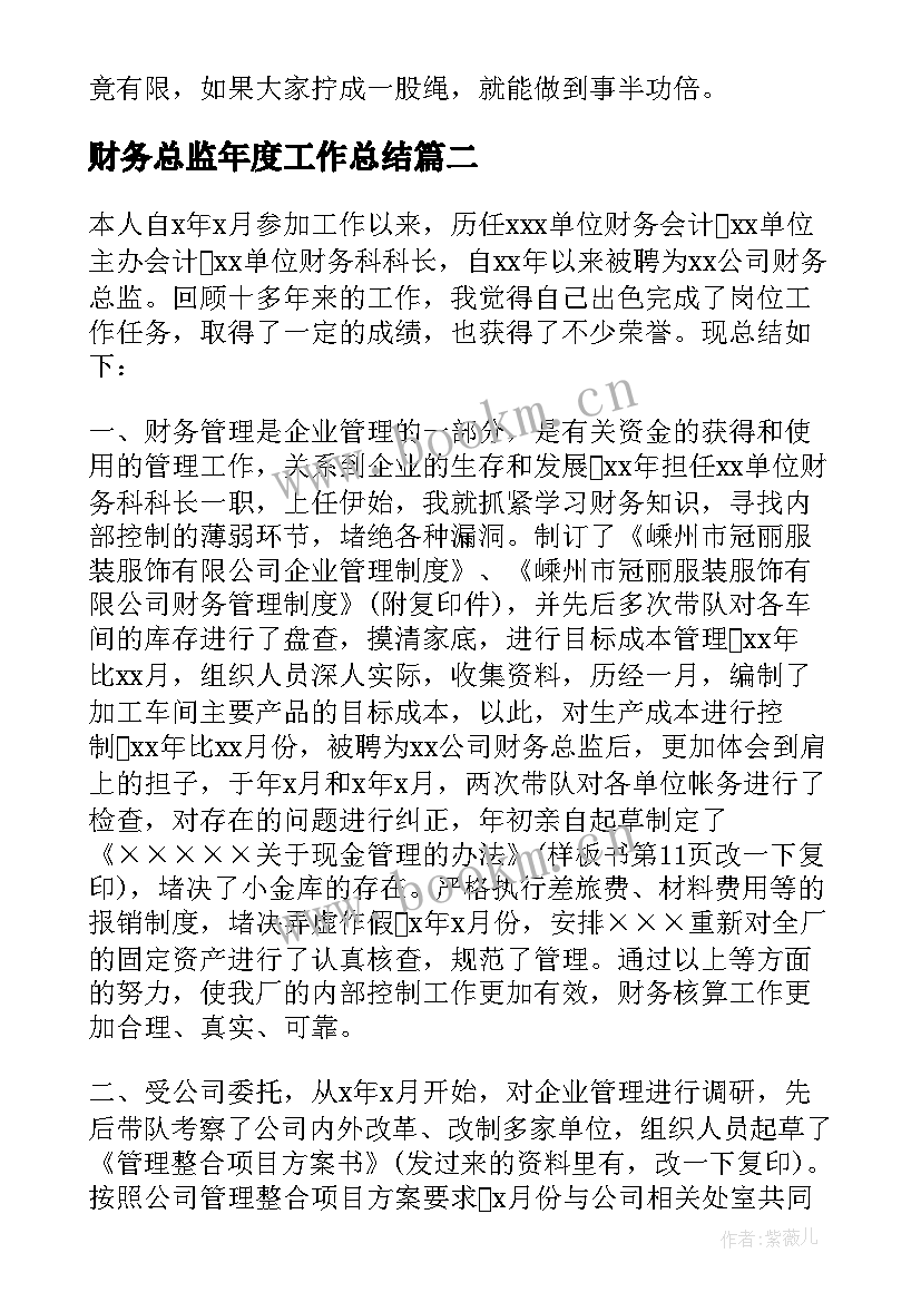 财务总监年度工作总结(实用10篇)