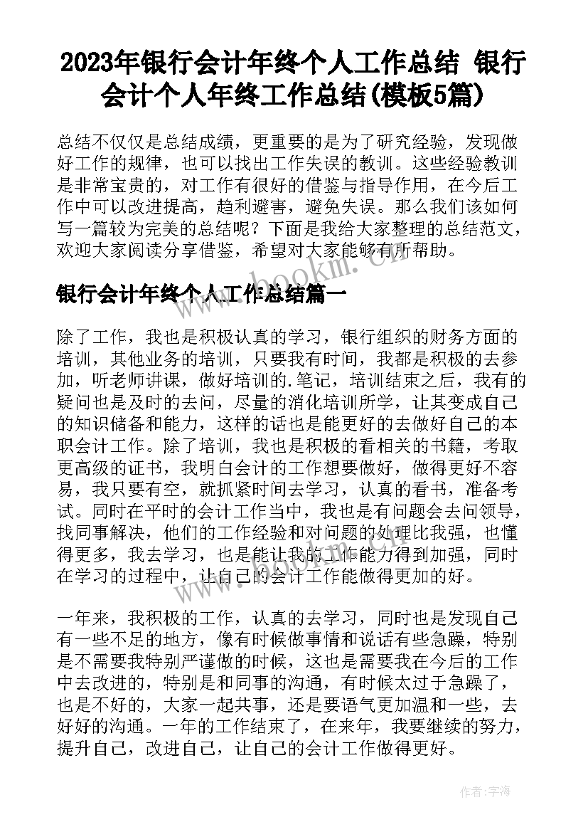 2023年银行会计年终个人工作总结 银行会计个人年终工作总结(模板5篇)