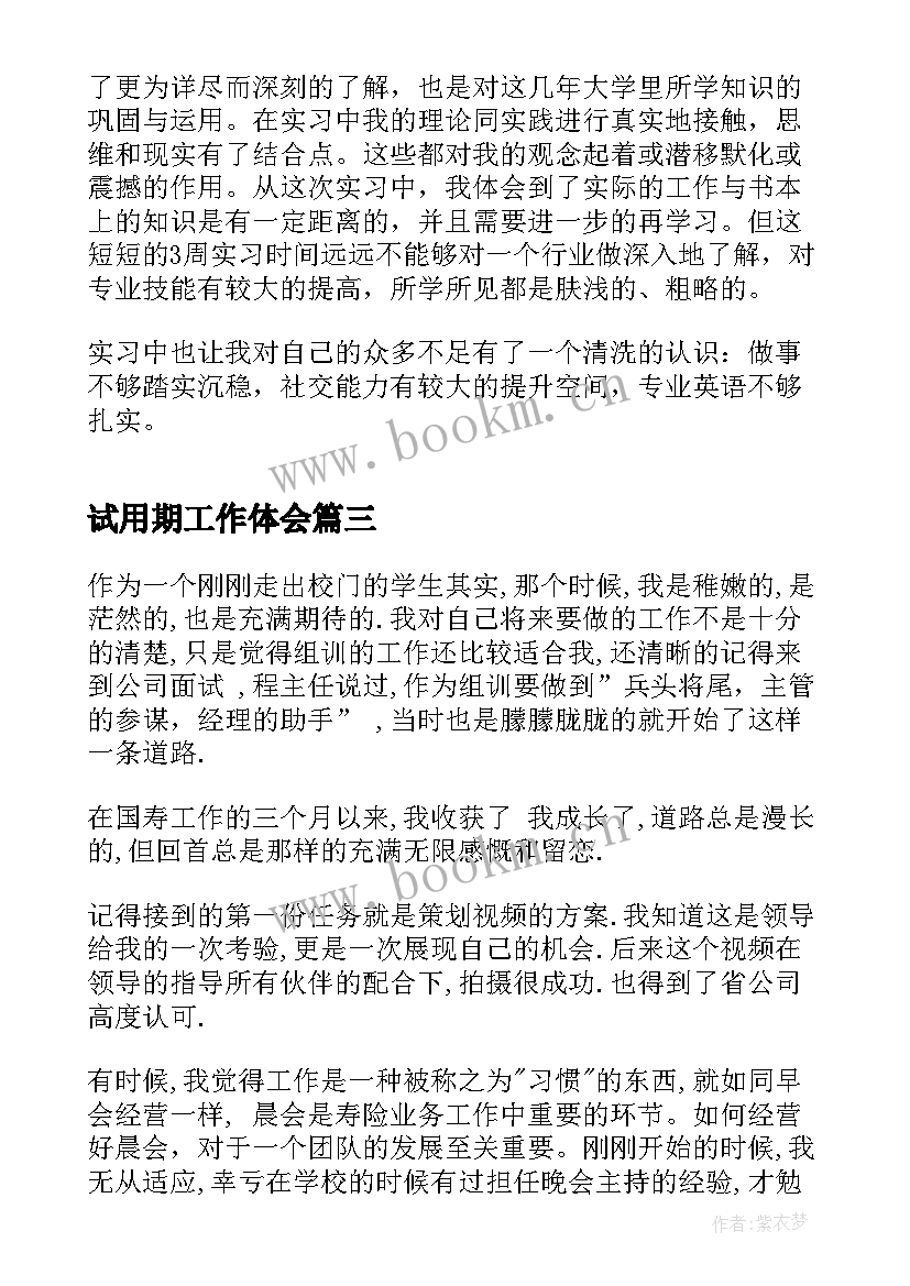 最新试用期工作体会(大全8篇)