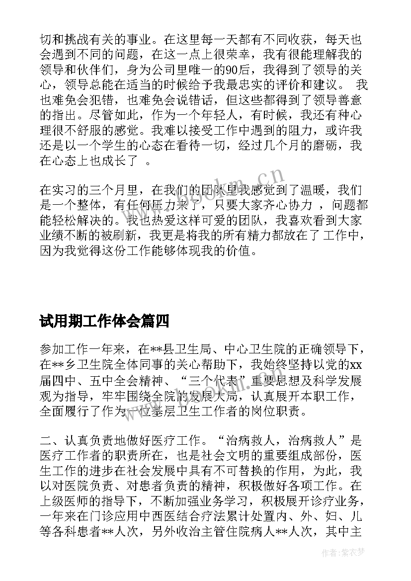 最新试用期工作体会(大全8篇)