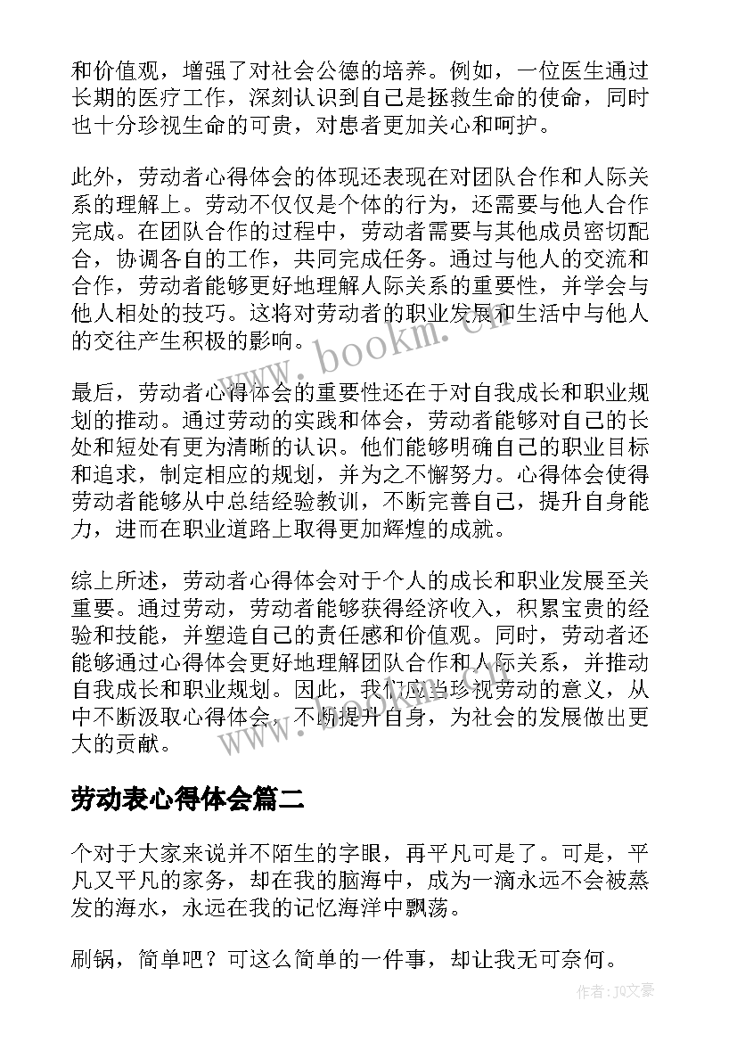 2023年劳动表心得体会 劳动者心得体会(汇总5篇)