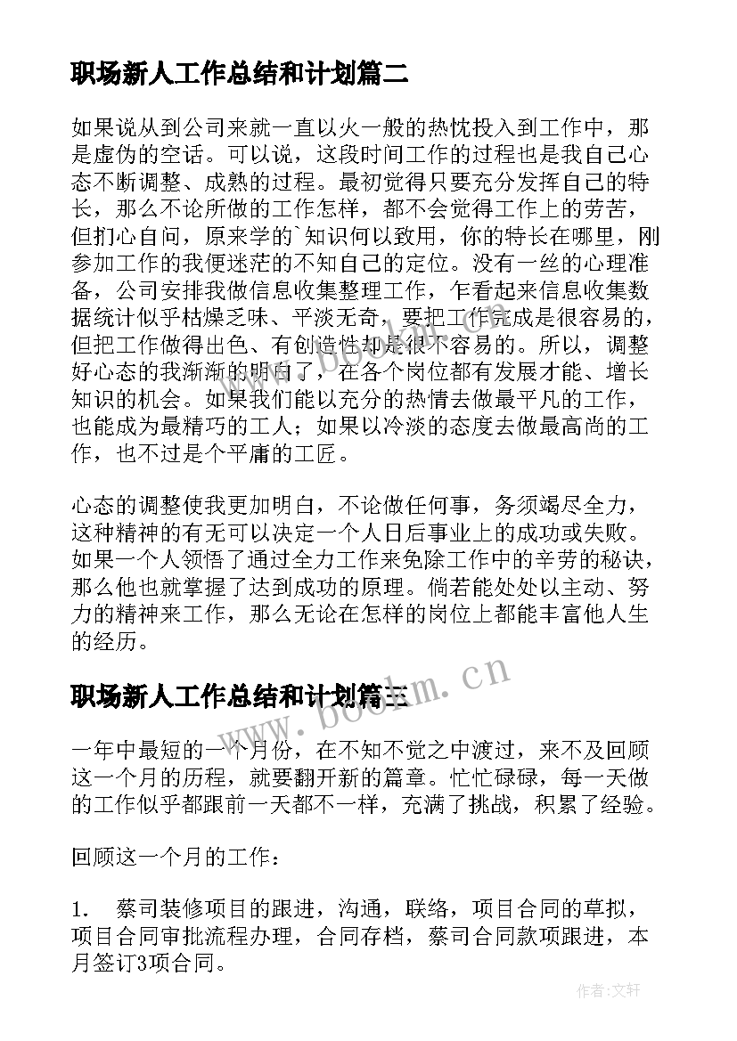 最新职场新人工作总结和计划(优秀5篇)