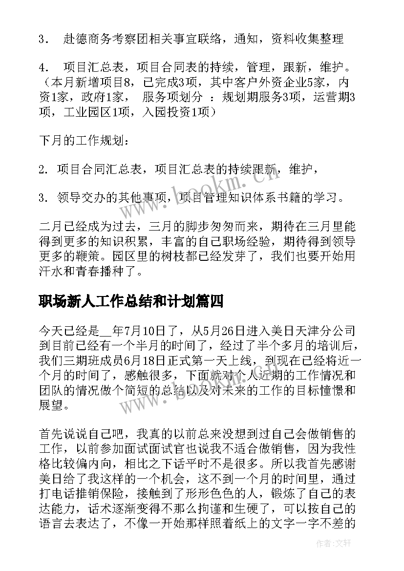 最新职场新人工作总结和计划(优秀5篇)