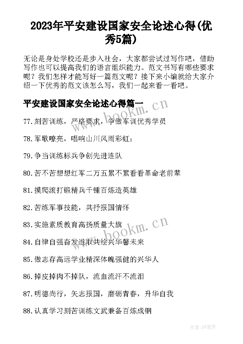 2023年平安建设国家安全论述心得(优秀5篇)