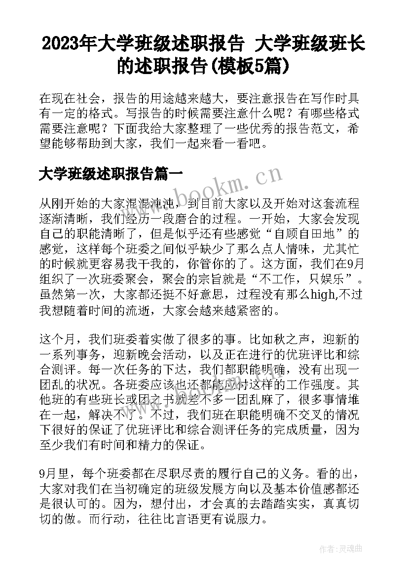 2023年大学班级述职报告 大学班级班长的述职报告(模板5篇)