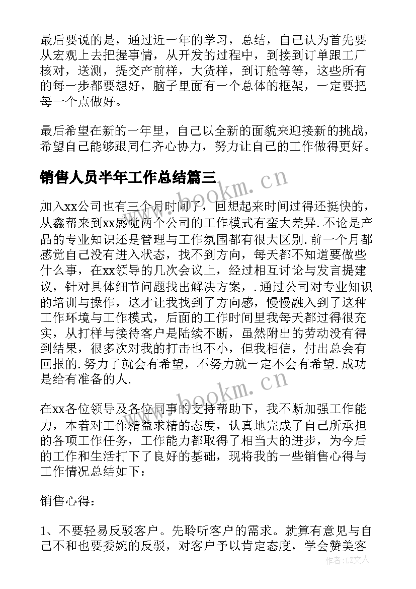 销售人员半年工作总结(大全7篇)