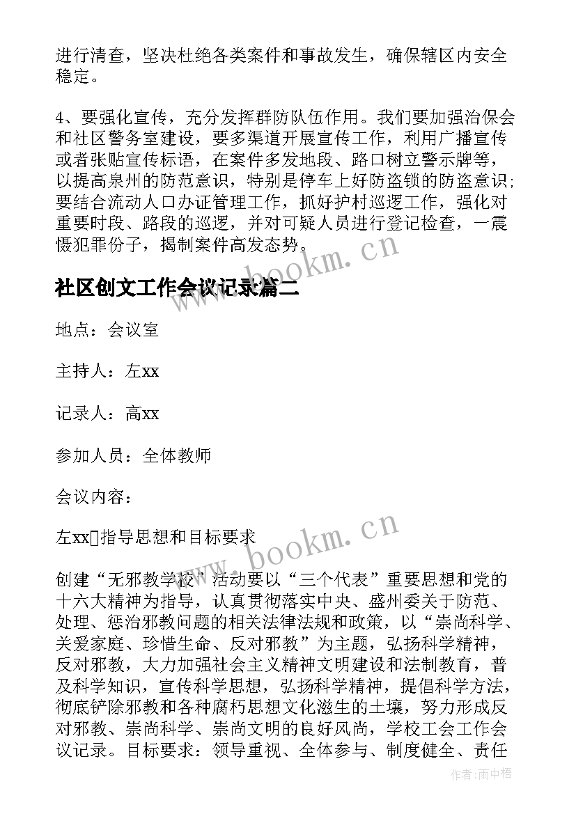 最新社区创文工作会议记录(精选5篇)