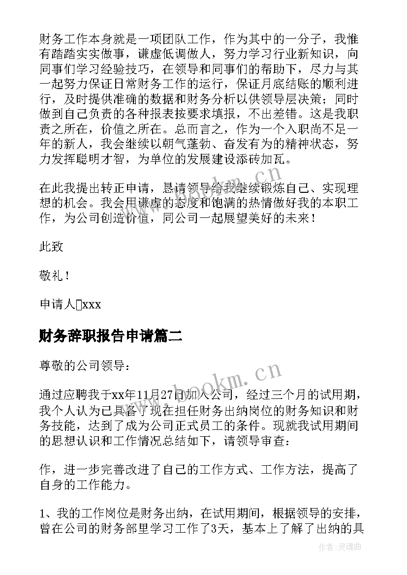 2023年财务辞职报告申请 财务员工转正申请书(模板7篇)