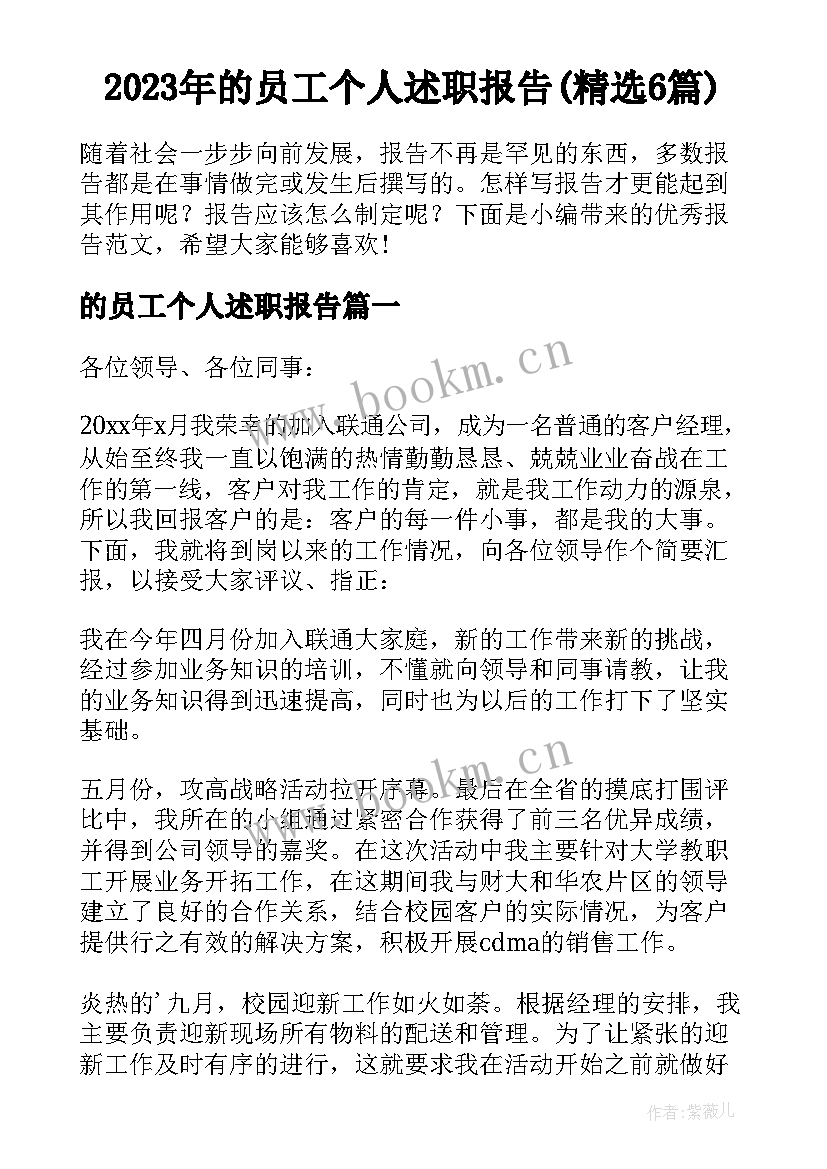 2023年的员工个人述职报告(精选6篇)