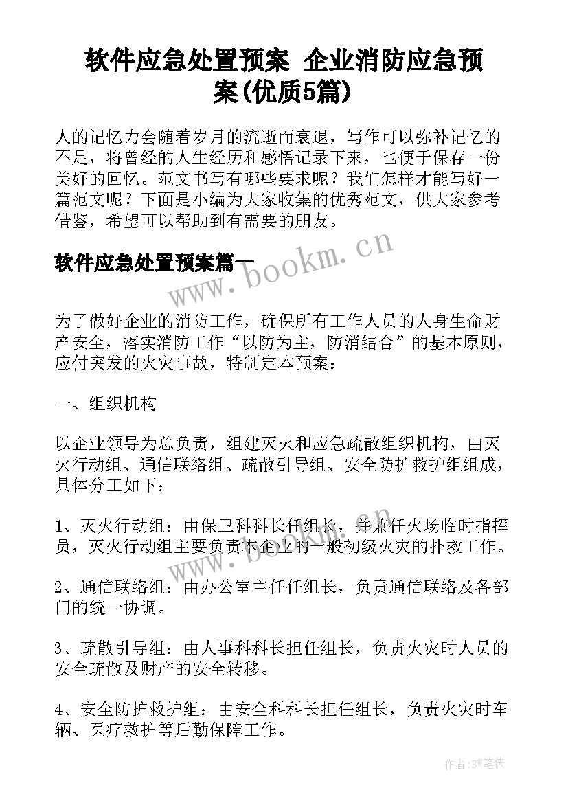 软件应急处置预案 企业消防应急预案(优质5篇)