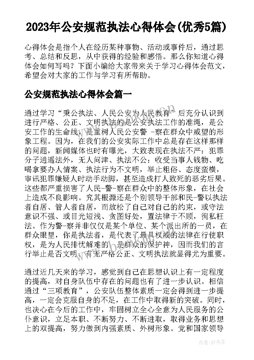 2023年公安规范执法心得体会(优秀5篇)