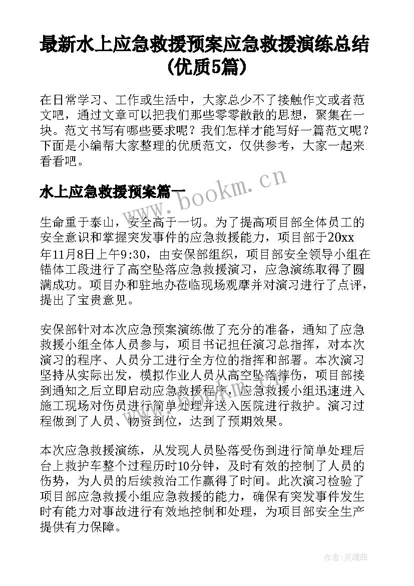 最新水上应急救援预案 应急救援演练总结(优质5篇)