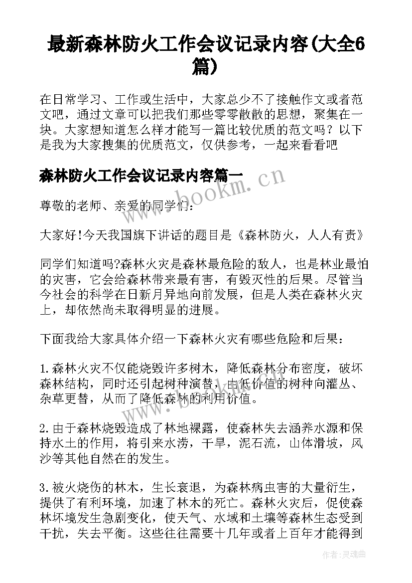 最新森林防火工作会议记录内容(大全6篇)