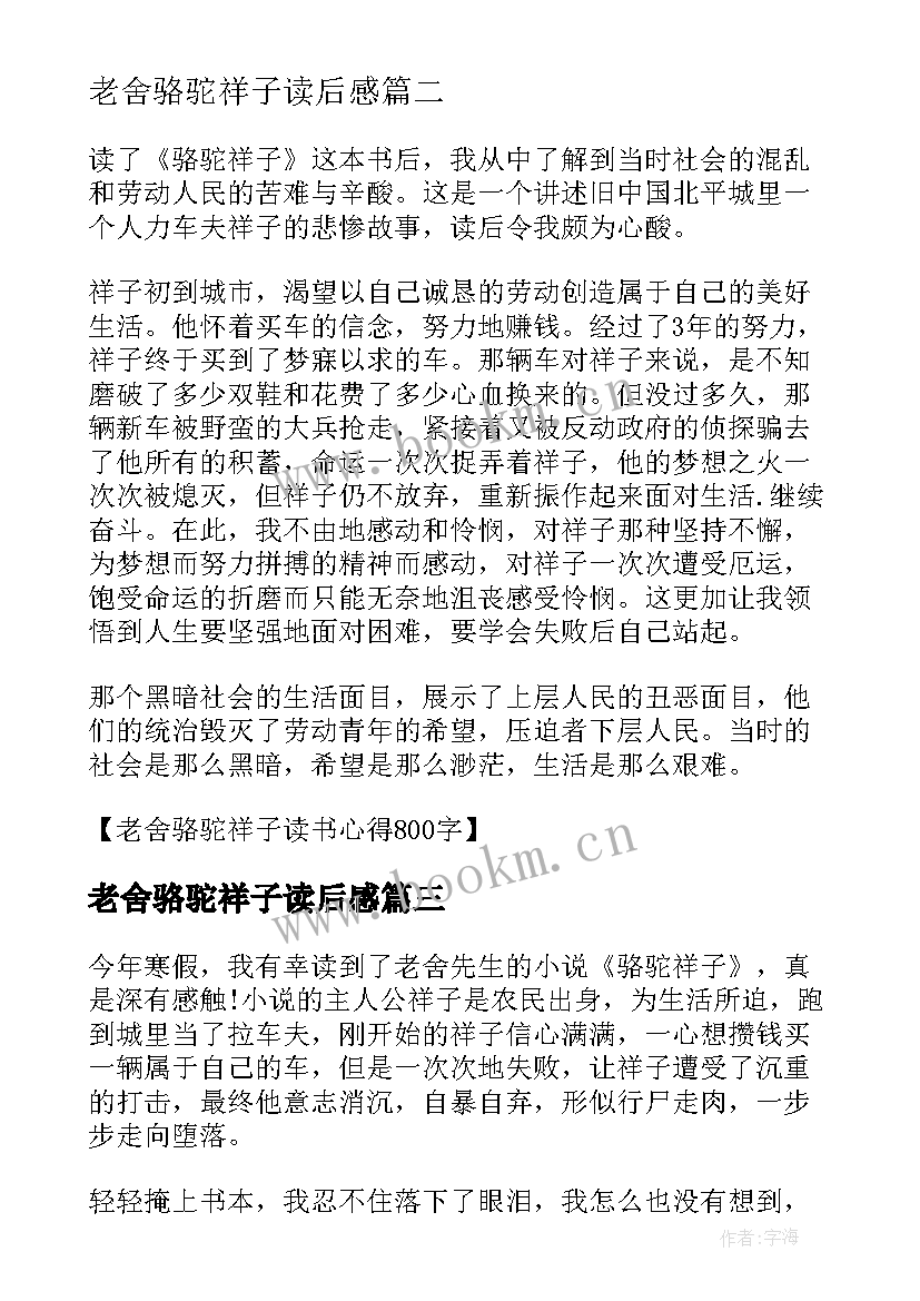 最新老舍骆驼祥子读后感 老舍的骆驼祥子读书心得体会(实用5篇)