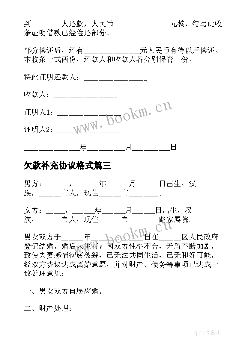 最新欠款补充协议格式(优秀10篇)