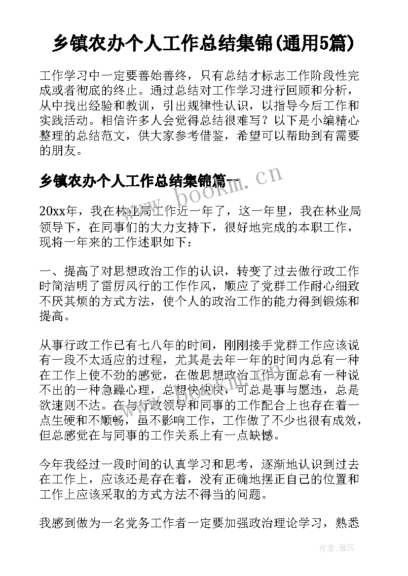 乡镇农办个人工作总结集锦(通用5篇)