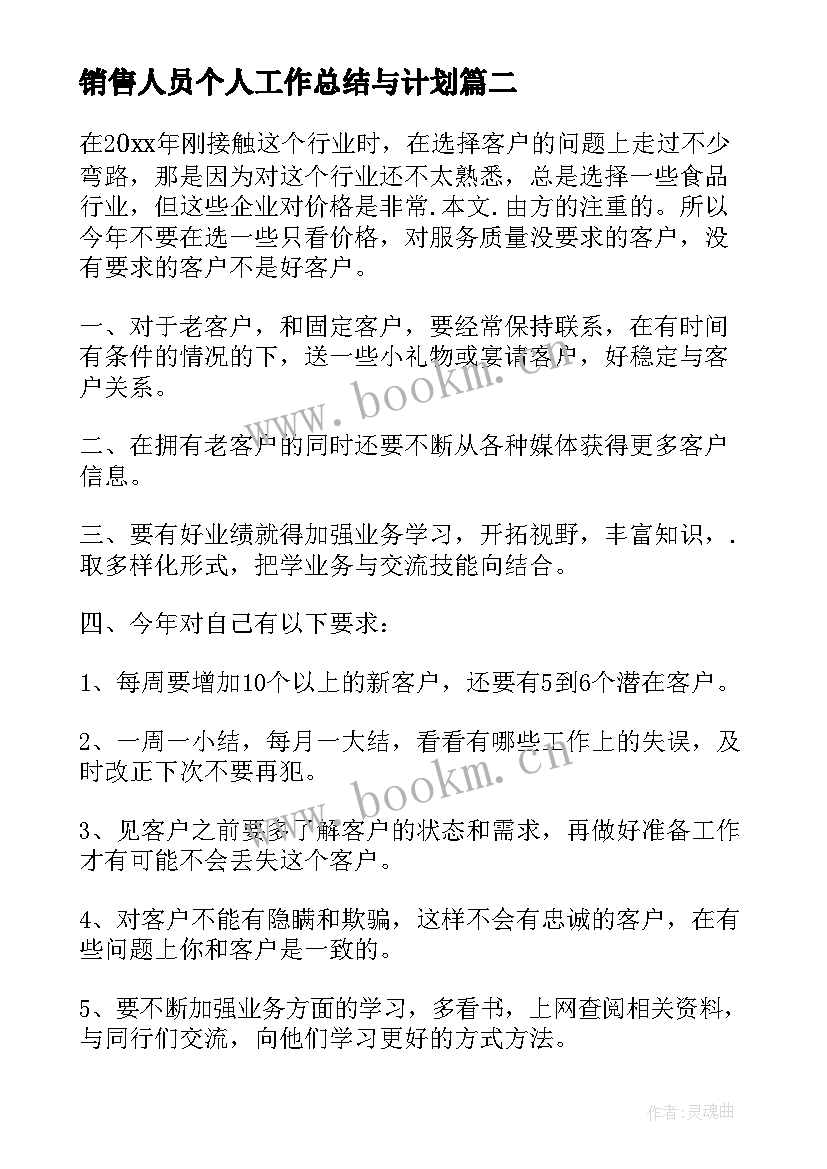 2023年销售人员个人工作总结与计划(通用8篇)