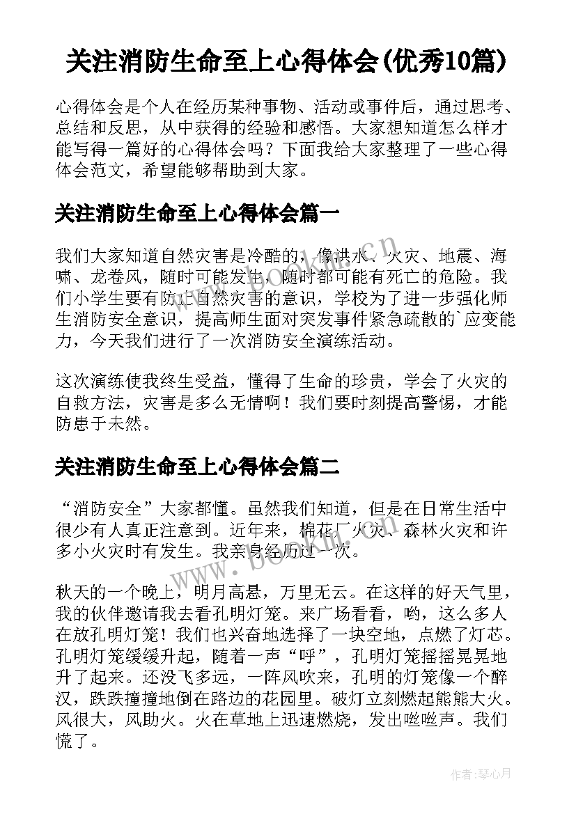 关注消防生命至上心得体会(优秀10篇)