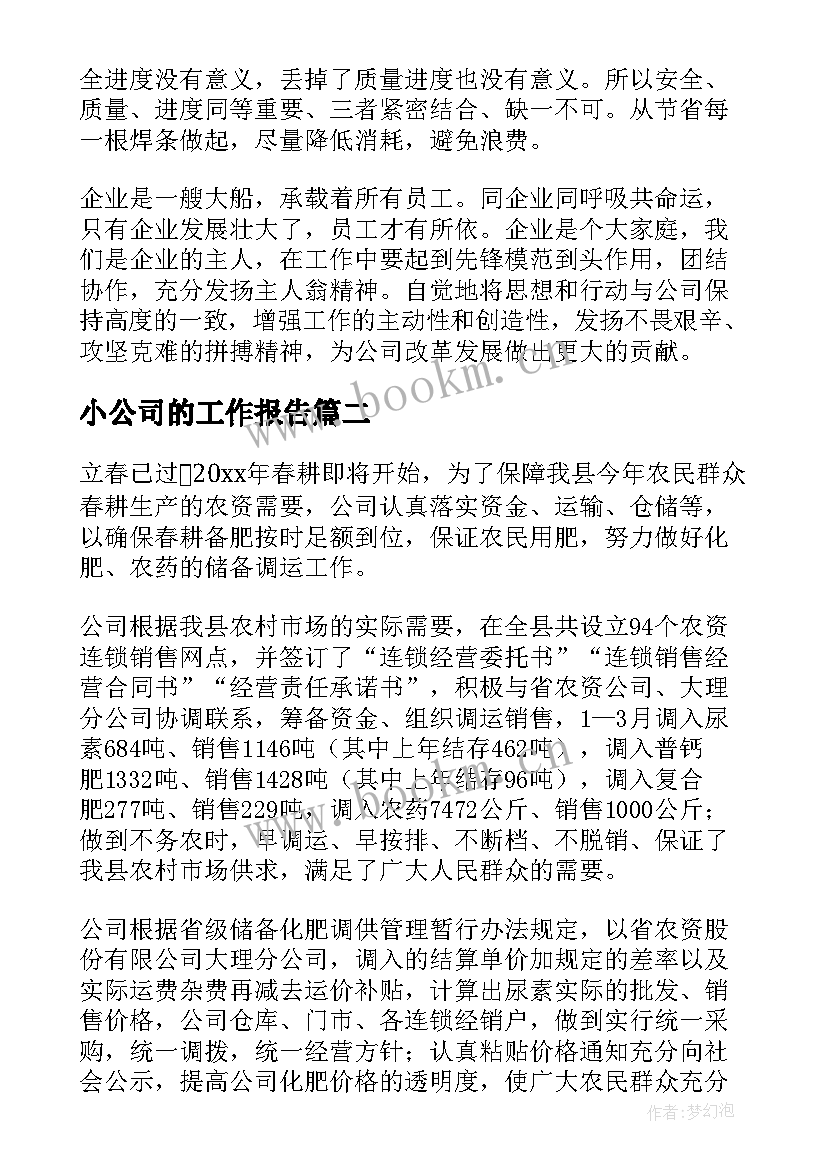 最新小公司的工作报告 公司工作报告(通用7篇)