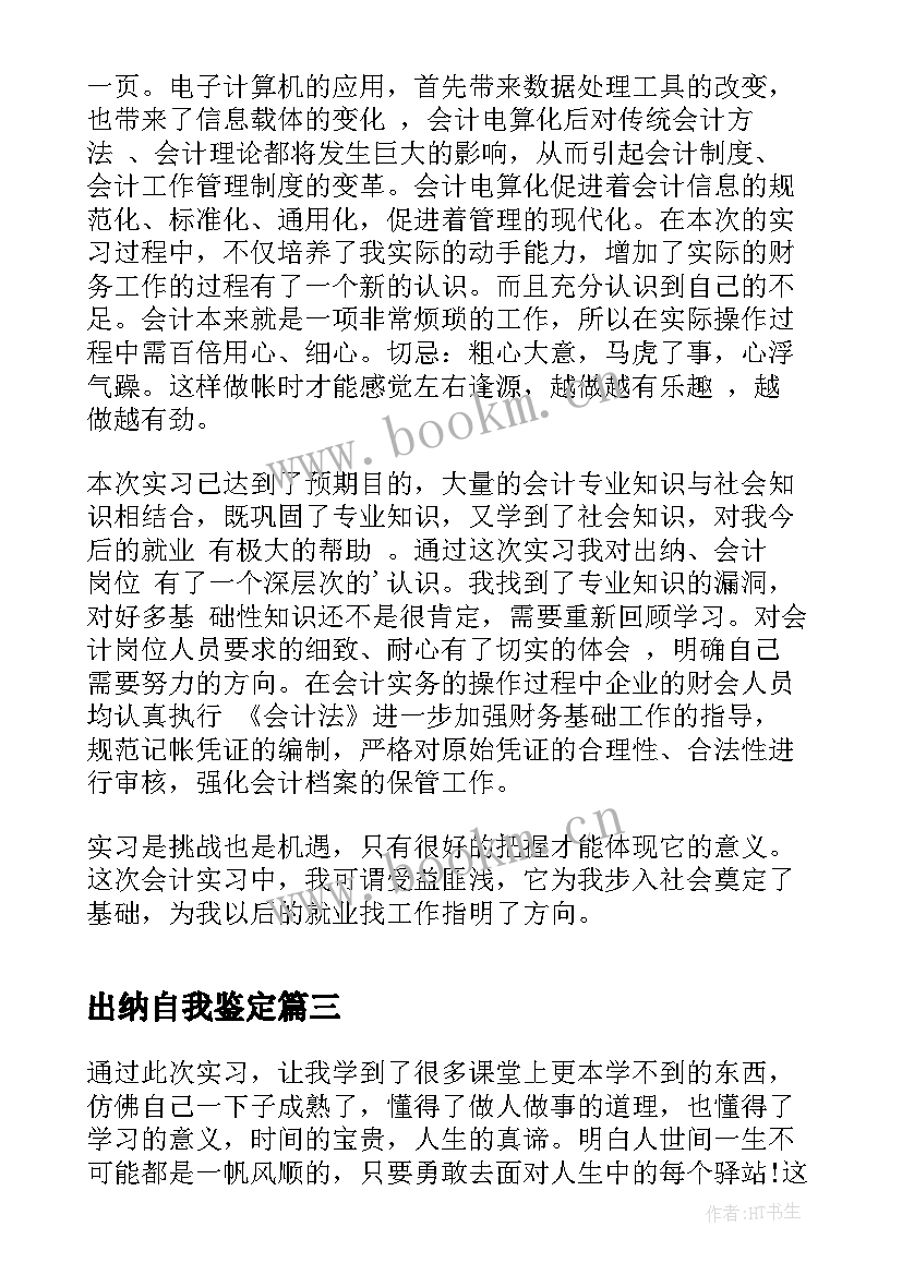 出纳自我鉴定(通用5篇)