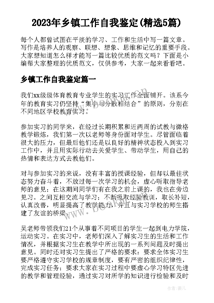 2023年乡镇工作自我鉴定(精选5篇)