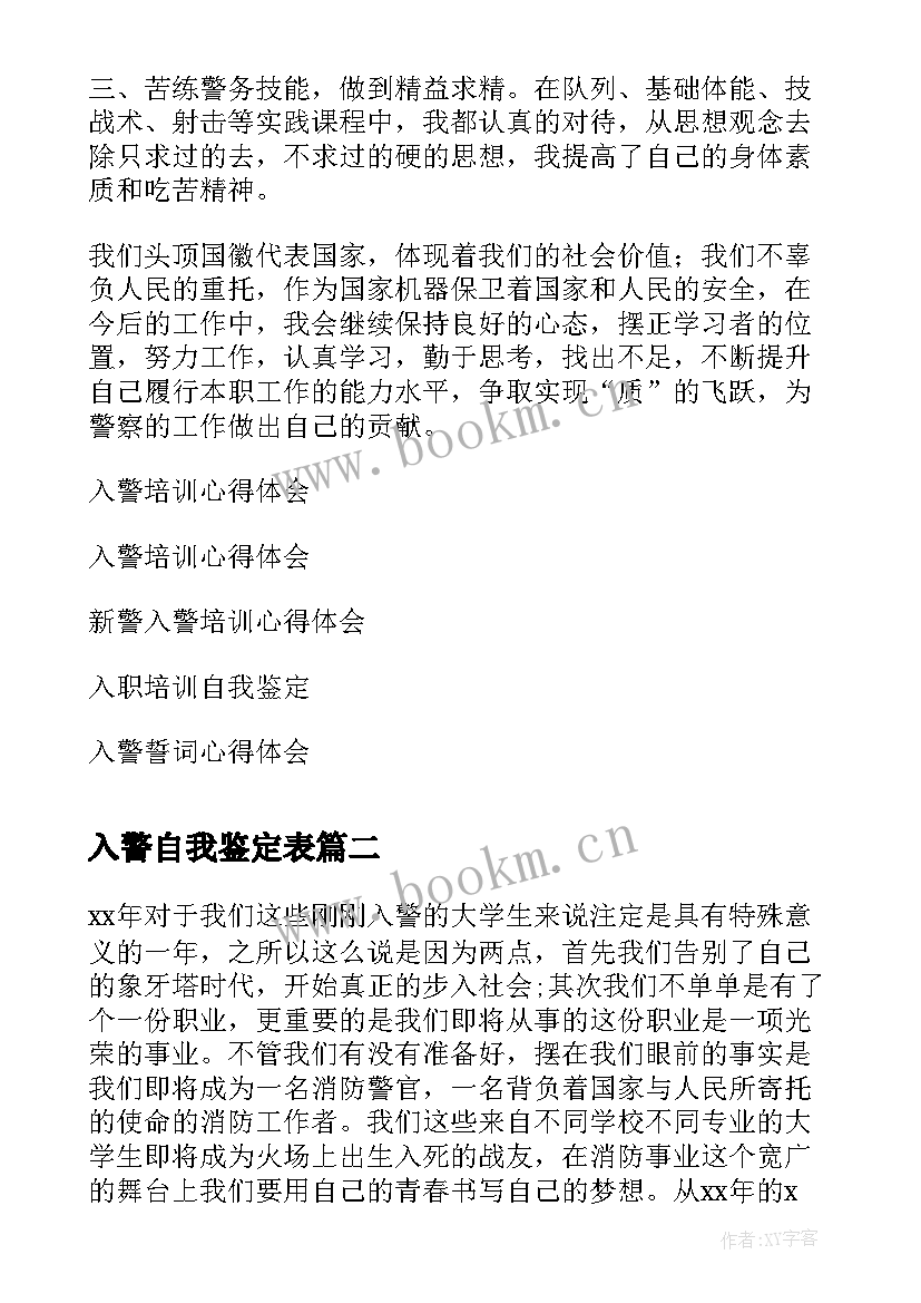 2023年入警自我鉴定表 入警培训自我鉴定(汇总5篇)