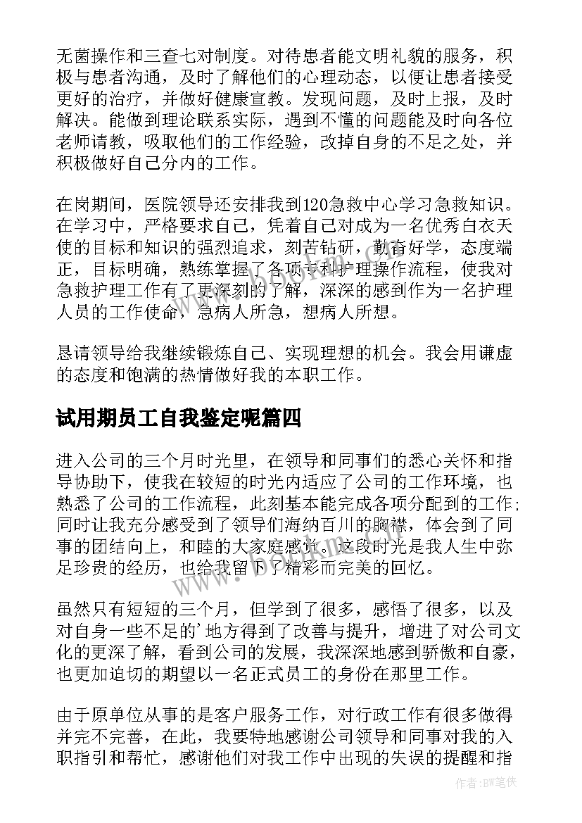 试用期员工自我鉴定呢 试用期间自我鉴定(大全5篇)