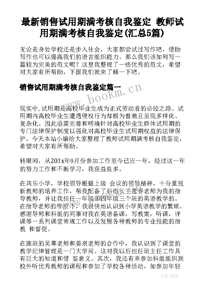 最新销售试用期满考核自我鉴定 教师试用期满考核自我鉴定(汇总5篇)