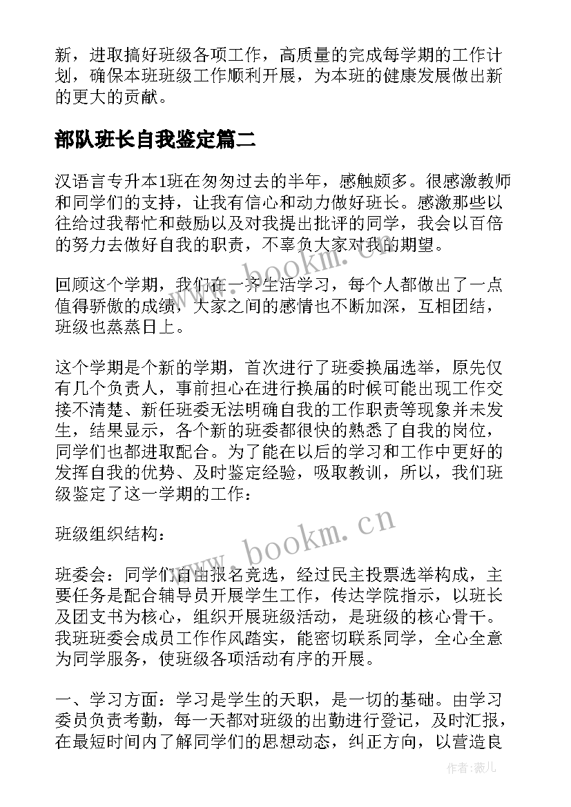 部队班长自我鉴定(精选5篇)