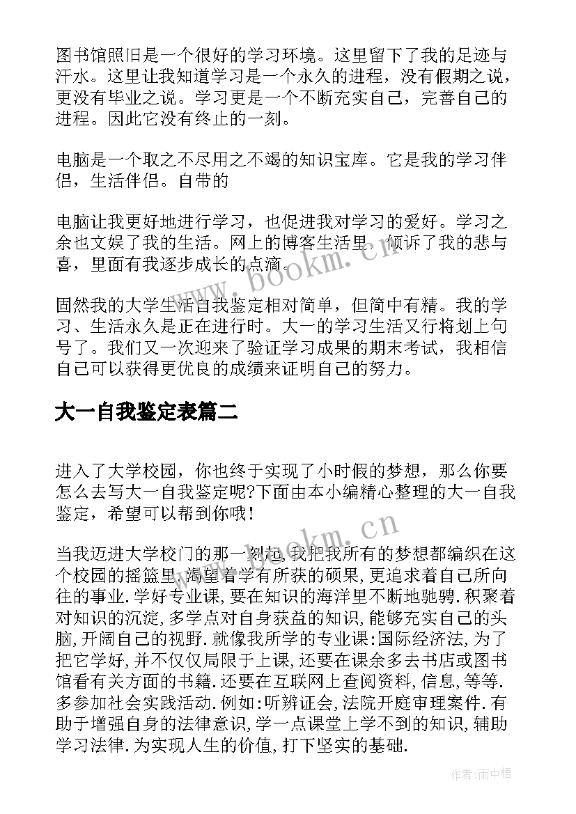 2023年大一自我鉴定表 大一自我鉴定(优秀8篇)