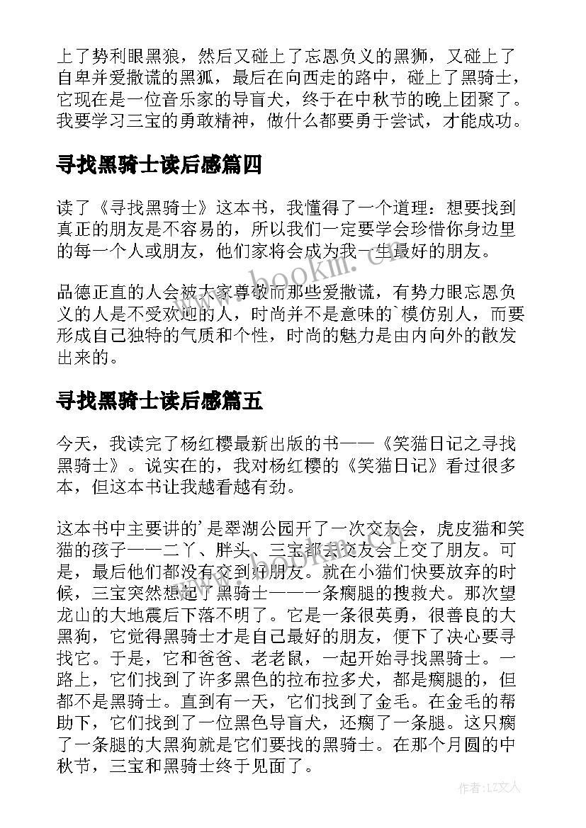 最新寻找黑骑士读后感(大全8篇)