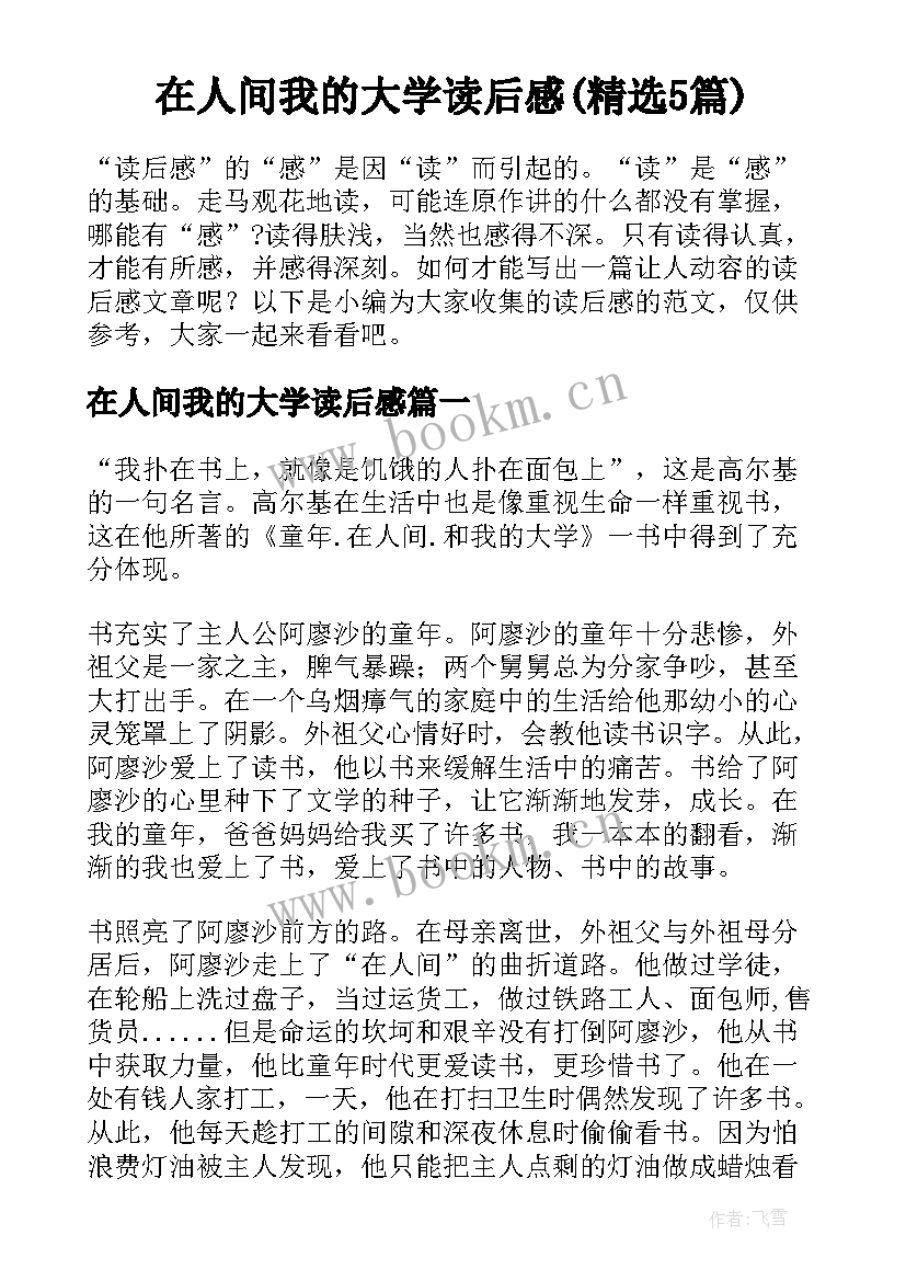 在人间我的大学读后感(精选5篇)