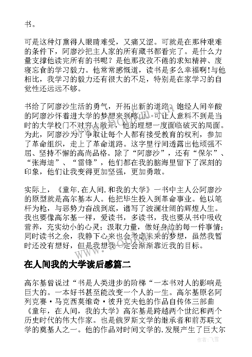 在人间我的大学读后感(精选5篇)