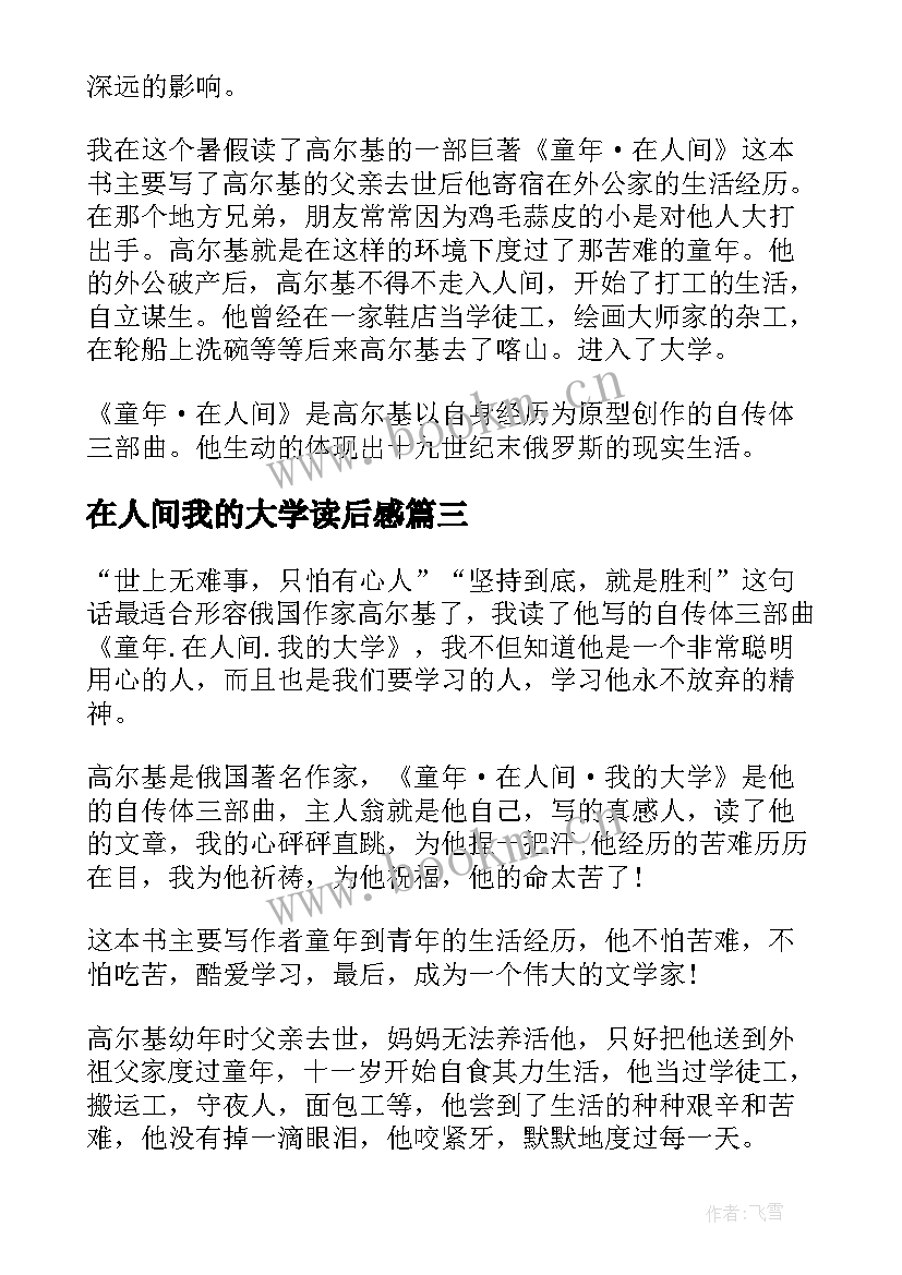 在人间我的大学读后感(精选5篇)