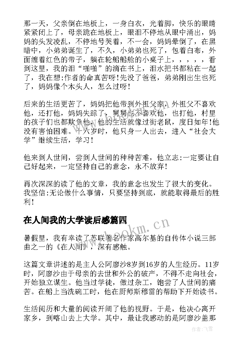 在人间我的大学读后感(精选5篇)