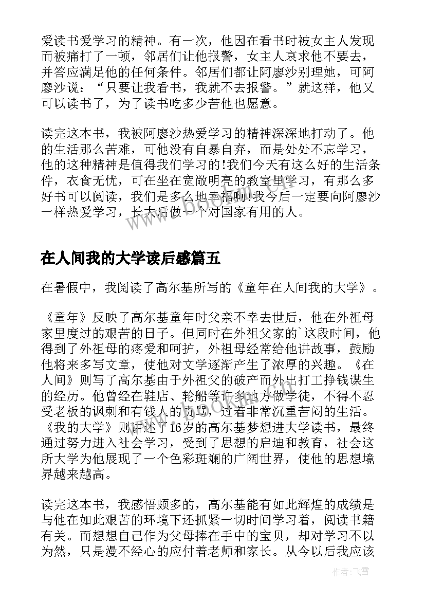 在人间我的大学读后感(精选5篇)