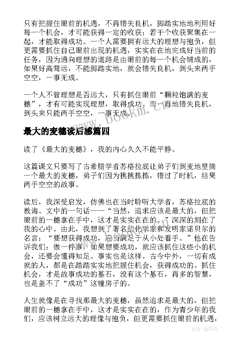 最新最大的麦穗读后感(汇总6篇)