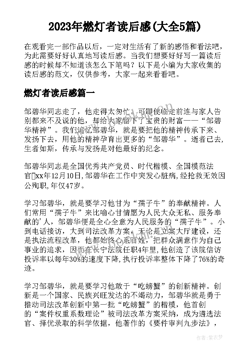 2023年燃灯者读后感(大全5篇)