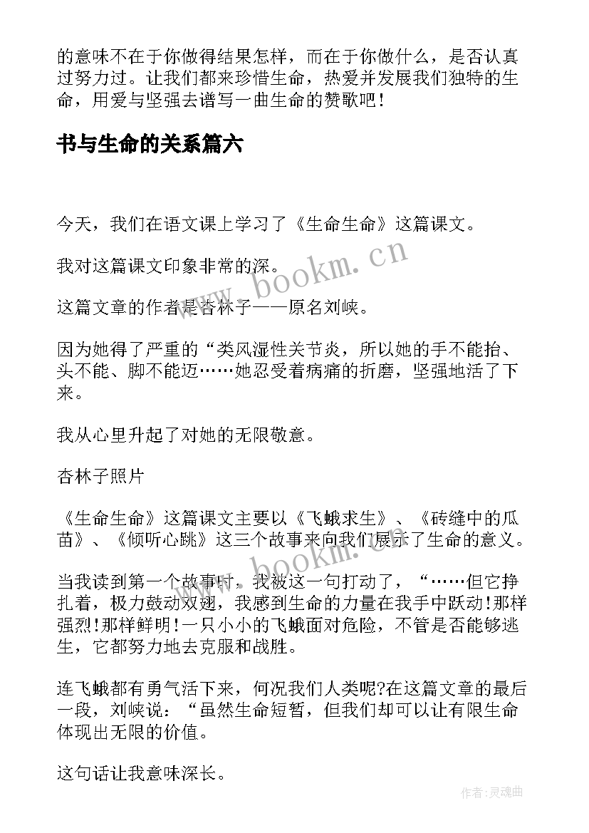 最新书与生命的关系 生命生命读后感(实用8篇)